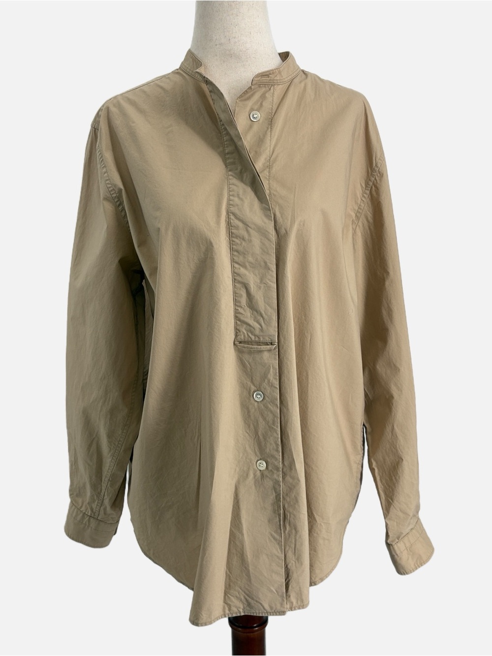 Arket Oversized Cotton Poplin Band Collar Shirt Partial Hidden Placket EU 34